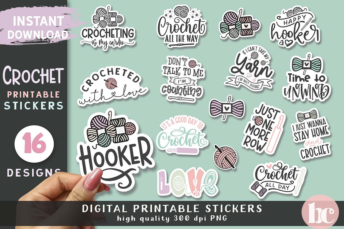 Funny Crochet Stickers Pack PNG, a Decorative Illustration by TheBlackCatPrints (Photo 2 of 3)