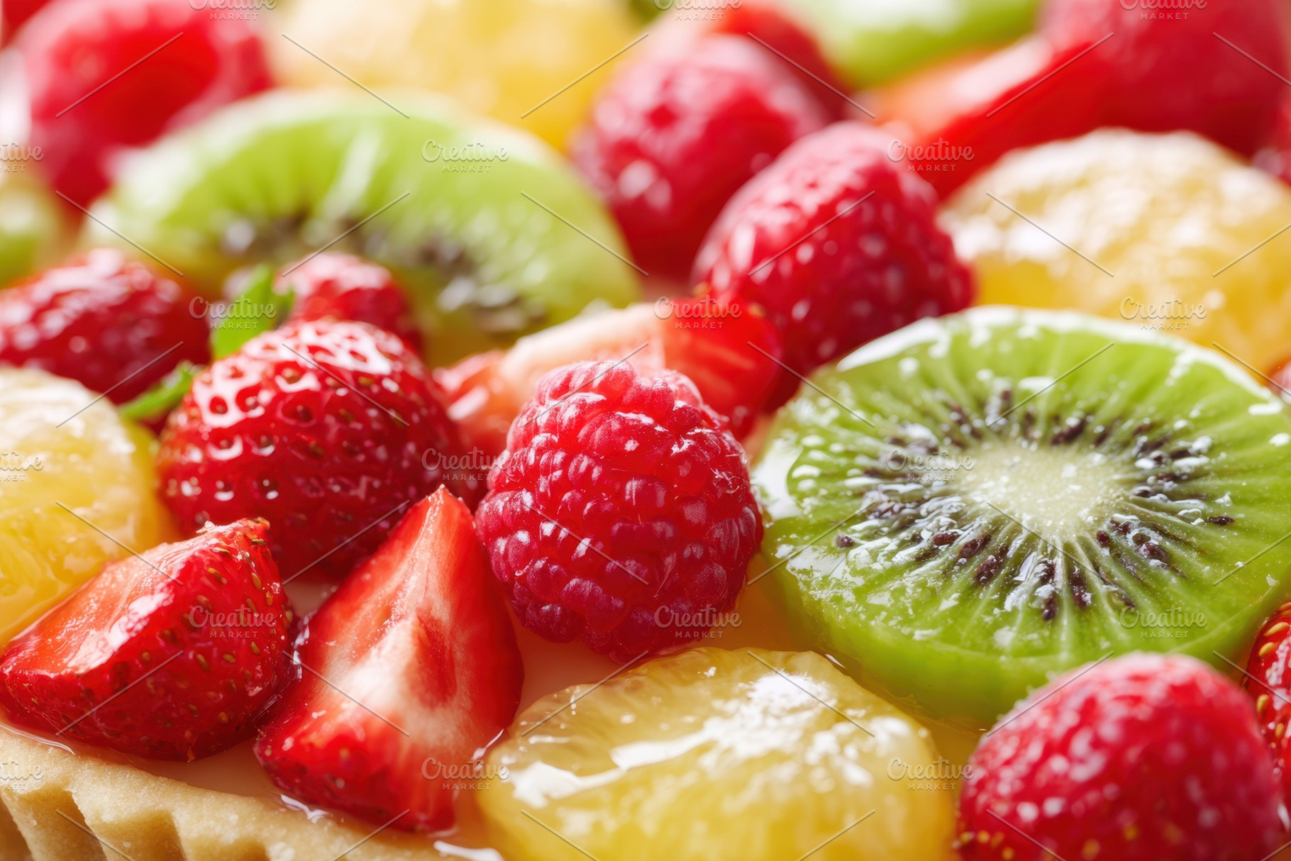 Fresh fruit tart with colorful berries, a Food & Drink Photo by AlyaAnd