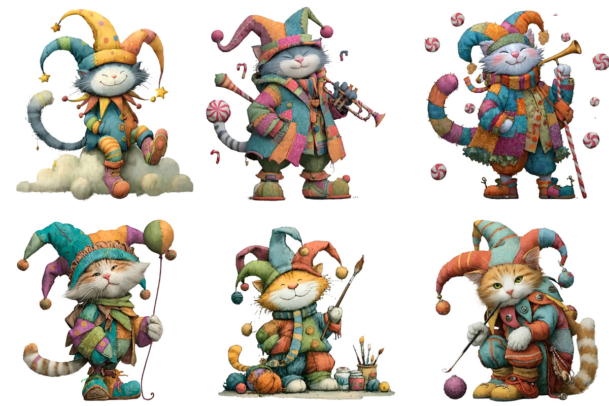 Whimsical Christmas Cat Clipart, an Illustration by DreamArtGraphic (Photo 2 of 4)