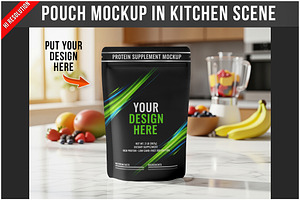 Pouch Mockup In Kitchen Scene PSD, a Product Mockup by Bruno's Shop