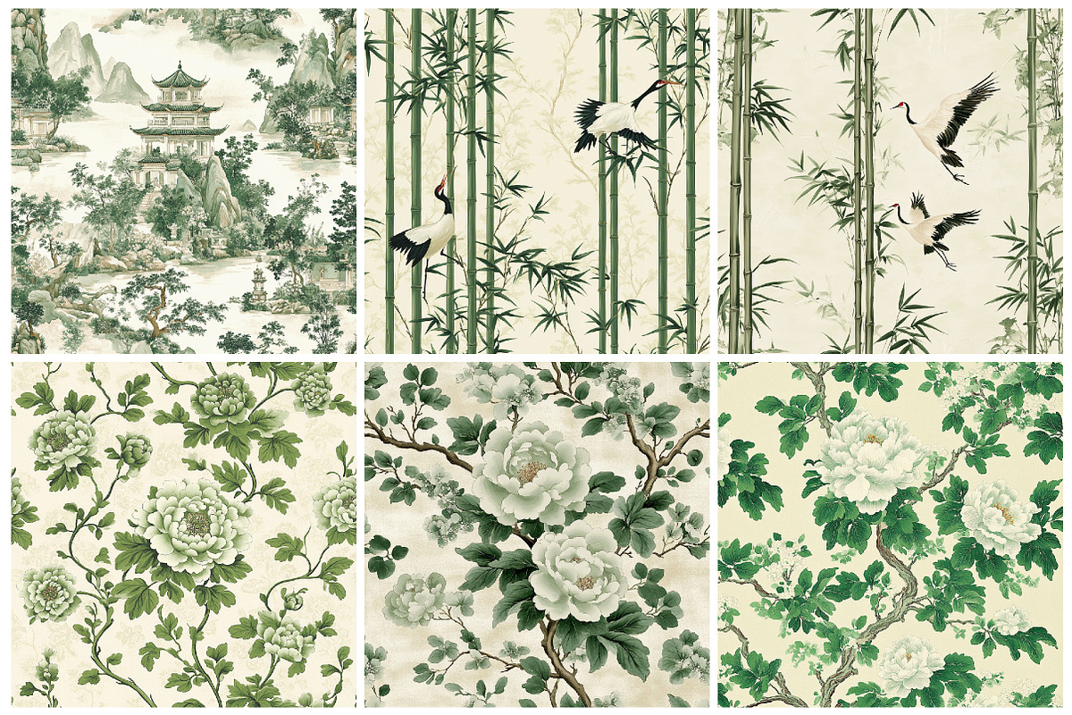 Green Chinoiserie Digital Paper, a Texture Graphic by CitraGraphics (Photo 7 of 9)