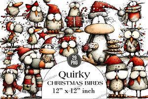 Quirky Christmas Birds Clipart, an Illustration by DreamArtGraphic
