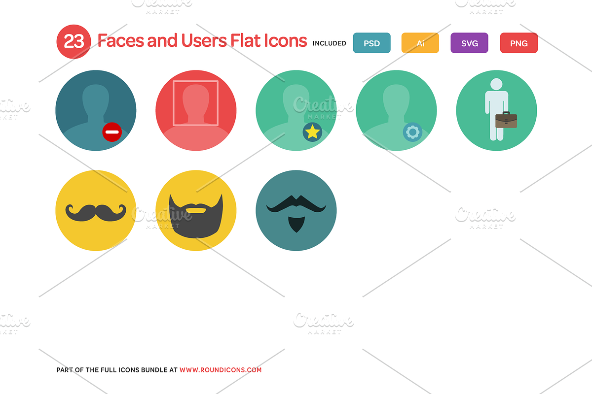 Faces and Users Flat Icons Set preview 3