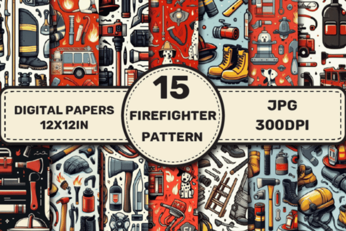 Firefighter Patterns Digital Papers, a Pattern Graphic by Dizzy Art Studio (Photo 1 of 3)