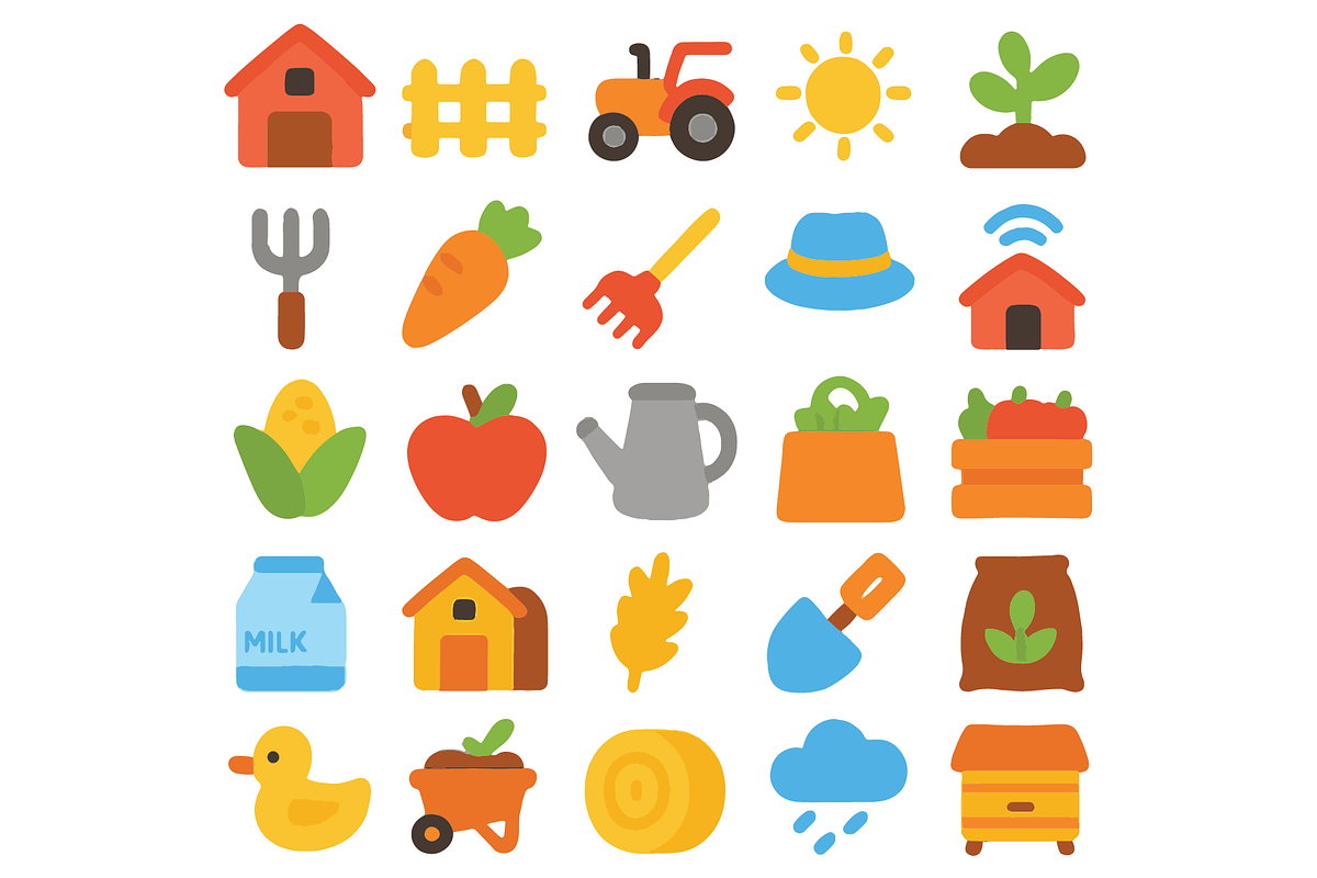 Colorful Farming Icon Set, an Object Graphic by nikagraphic