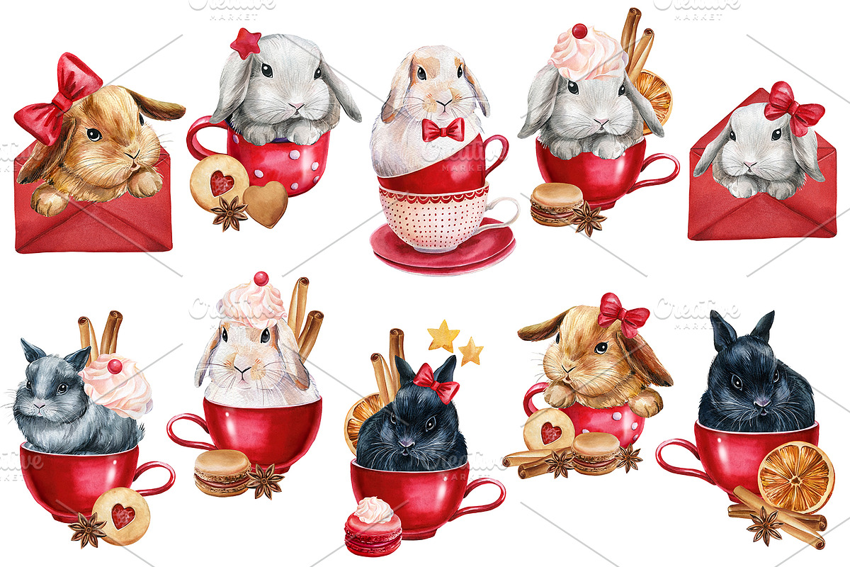 Fluffy bunnies. Watercolor painting, an Animal Illustration by Hanna Hryharenka (Photo 6 of 17)