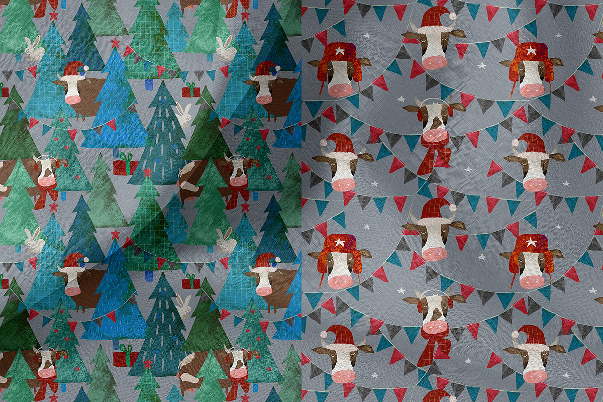 Christmas Bull Watercolor, a Pattern Graphic by watercolor kamill (Photo 5 of 9)