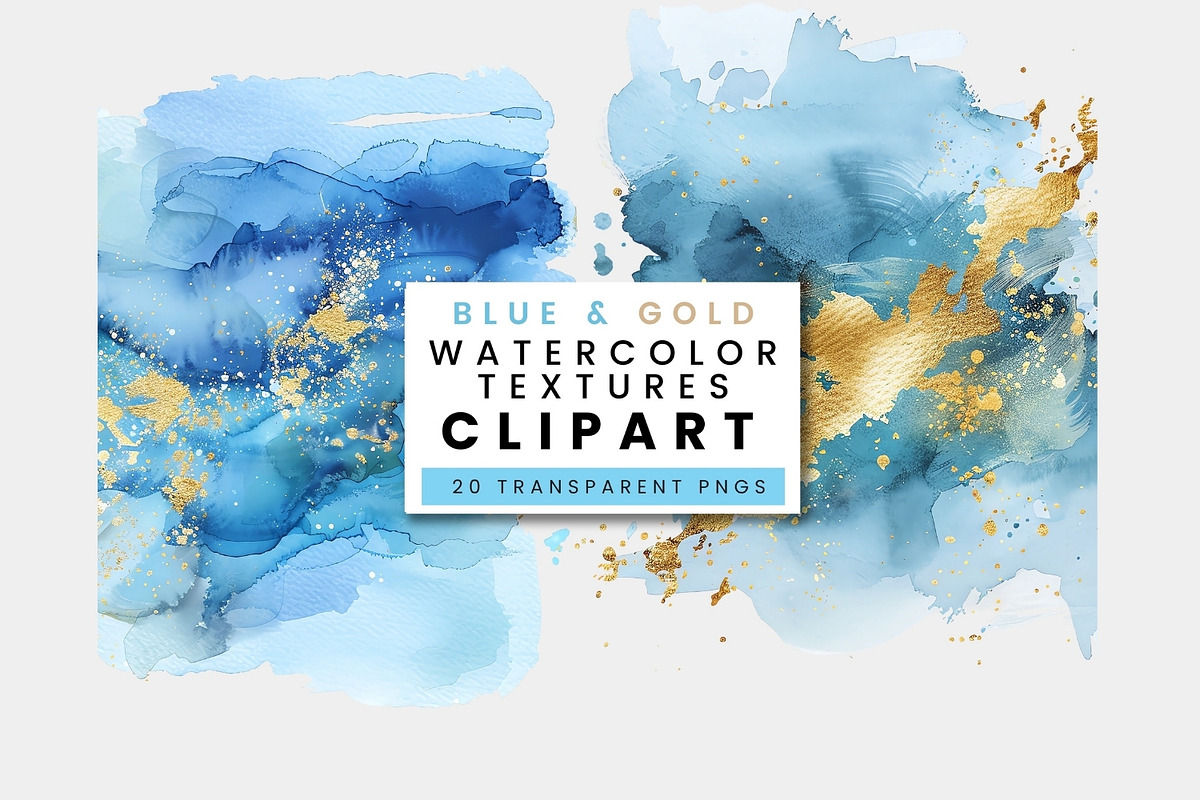 Blue and Gold Watercolor Texture, a Texture Illustration by ClipCraft (Photo 3 of 8)