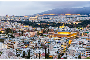View of Athens in the evening - Greece, an Architecture Photo by Leonid Andronov