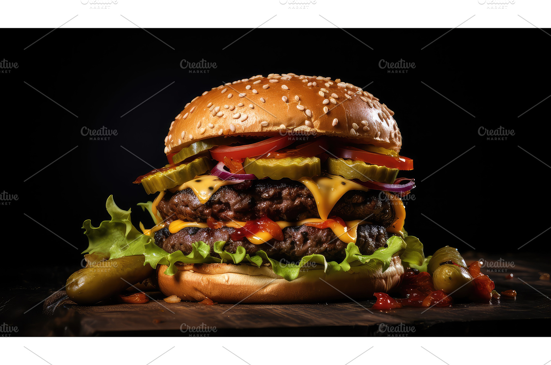 tasty meal burger food photo ai, a Food & Drink Photo by pikepicture