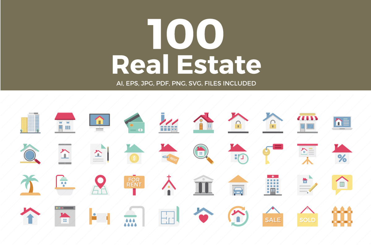 100 Real Estate Color Vector Icons, an Outline Icon by Vector Portal