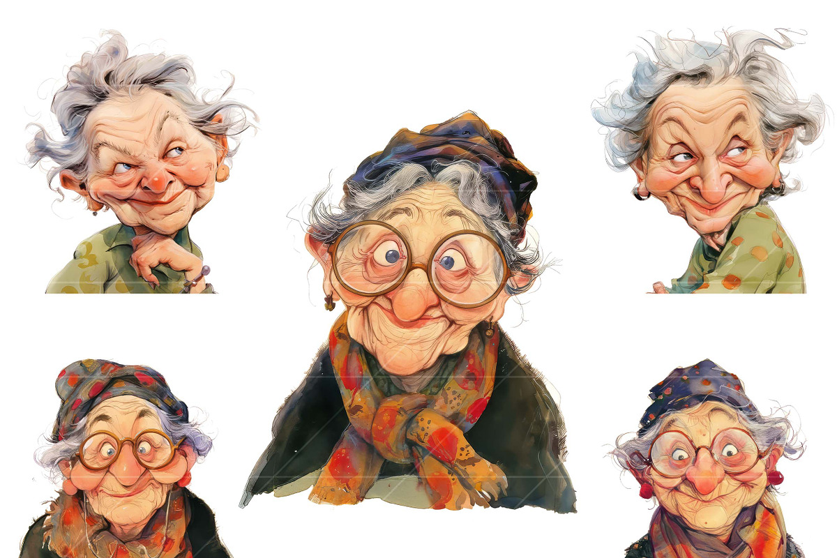 Watercolor Quirky Old Woman Clipart, a Person Illustration by Design Scotch (Photo 2 of 7)