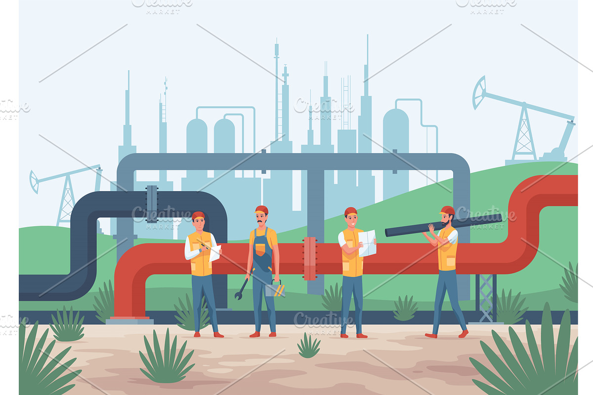 Oil gas workers. Oil industry, an Illustration by Things for designers