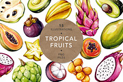 Tropical Fruits, Watercolor, an Illustration by Olga Olmix (Thumbnail 1 of 4)
