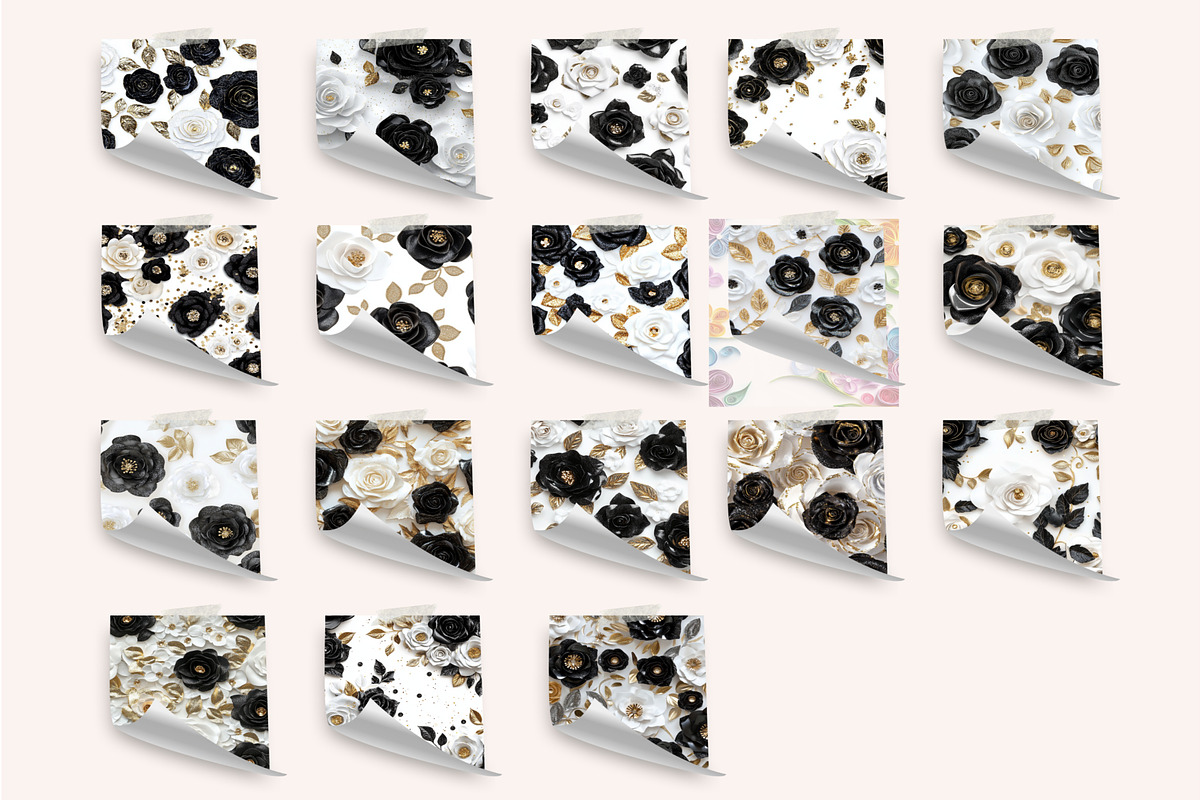 3D Sequin Black and White Roses, a Pattern Graphic by PrintablesByFranklyn (Photo 3 of 6)