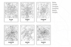 China City Street Maps - Print Art