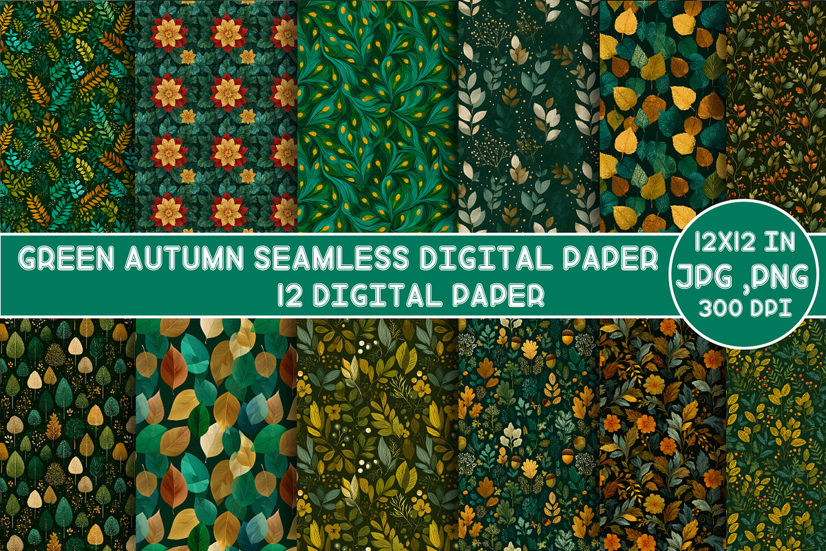 Green Autumn Seamless Digital paper, a Pattern Graphic by Designking (Photo 1 of 4)