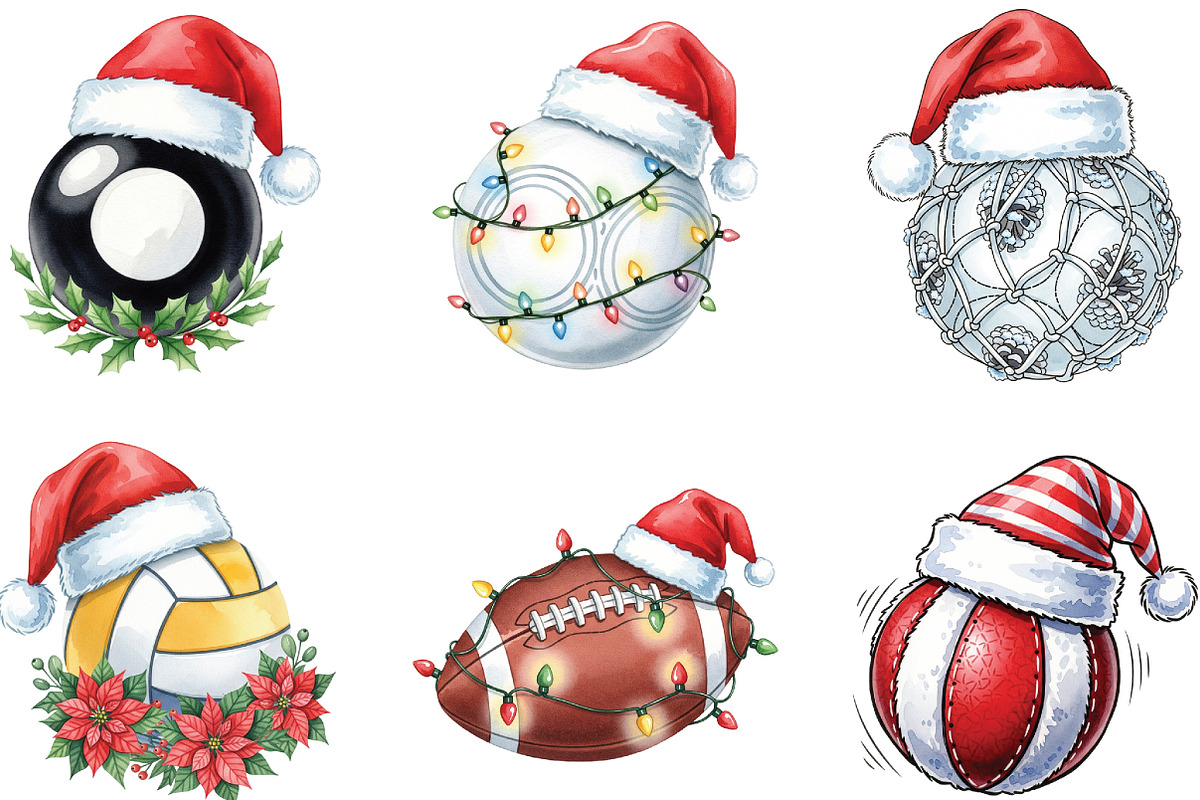 Christmas Sport Balls PNG Sublimatio, an Illustration by CraftArtStudio (Photo 3 of 6)