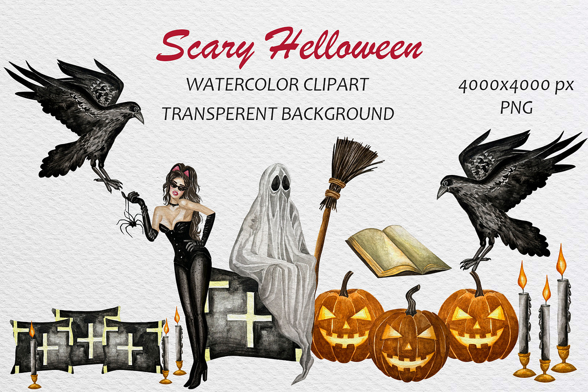 Watercolor Halloween Witch Broom Set, a Background Graphic by Fresh art by Larysa (Photo 1 of 6)