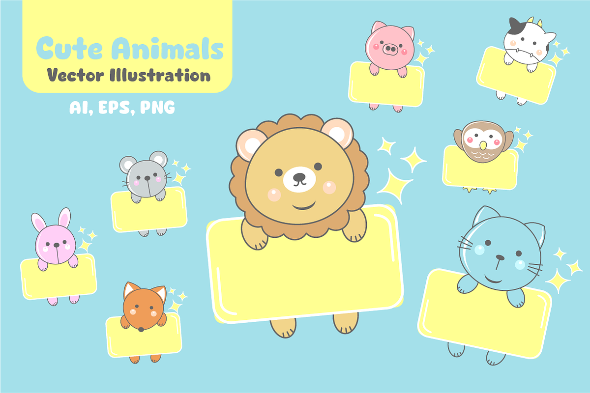 Cute Animals vector illustration, an Object Graphic by VL Shop (Photo 3 of 3)