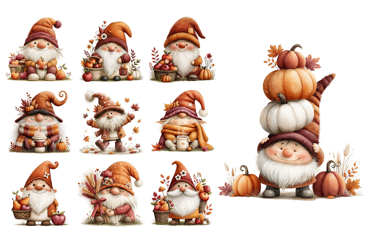 Autumn Gnome PNG Clipart Bundle, a Seasonal Illustration by Nicolle's Colorful Art (Photo 6 of 6)