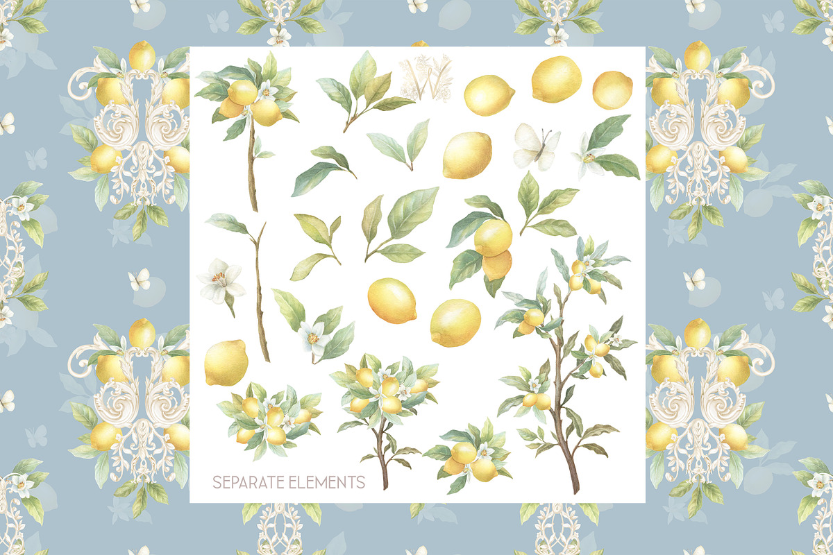 Lemon Lily Wedding Watercolor Bundle, a Decorative Illustration by WonderWonder (Photo 8 of 13)
