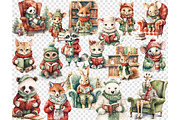 Holiday Reading Animals Clipart, an Animal Illustration by GlamArtZhanna (Thumbnail 5 of 5)