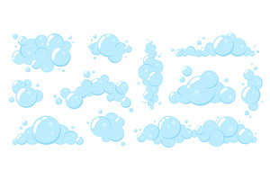 Soap foam cartoon elements. Blue, an Illustration by LadadikArt
