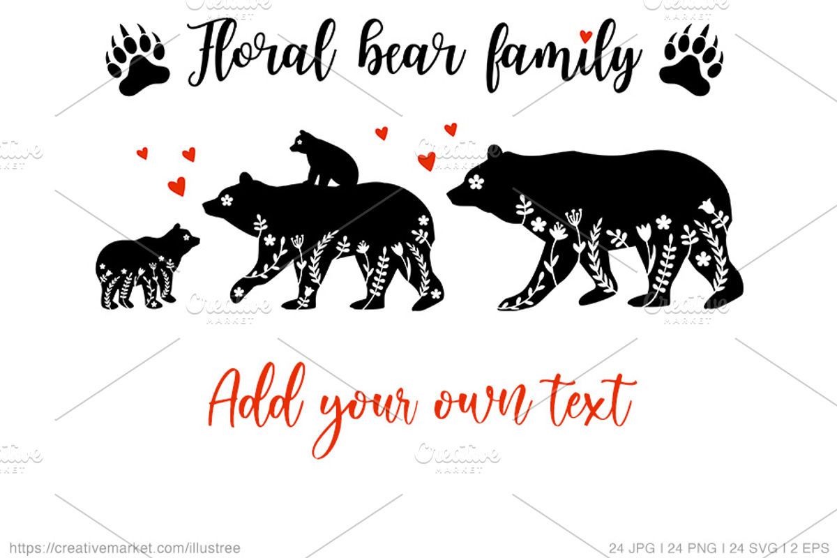 Mama bear, floral pattern vector set, an Animal Illustration by Illustree (Photo 3 of 5)
