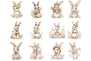 Watercolor Easter Bunnies Clipart, an Illustration by Designking (Thumbnail 3 of 5)