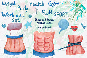 Be Active. Watercolor Fitness Set