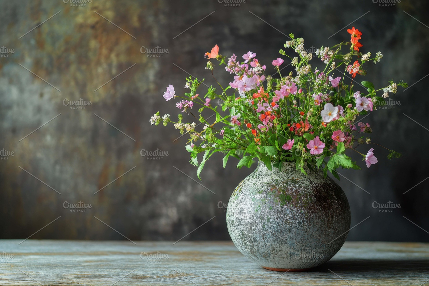 Beautiful wildflowers in a textured, a Photo by Tanuart