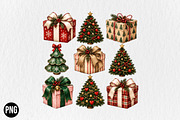 Preppy Christmas Tree Gift Box PNG, a Seasonal Illustration by CraftArtStudio (Thumbnail 1 of 4)