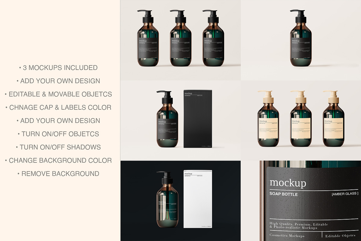 Amber – Glass Soap Bottle Mockup Set, a Packaging Mockup by Zumrod (Photo 1 of 10)