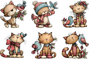 Christmas Cat And Bird Clipart, an Illustration by CraftArtStudio (Thumbnail 3 of 6)