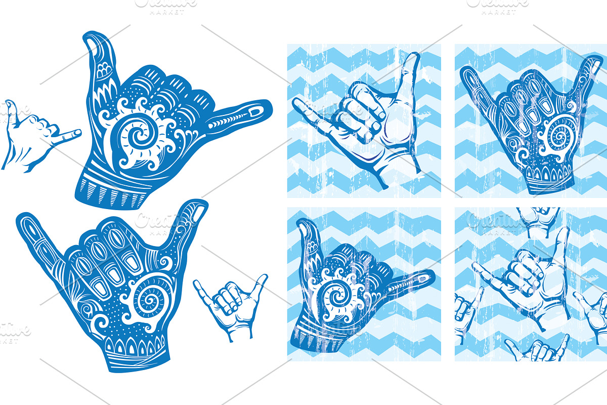 Surfers Shaka Hang Loose Hand Signal, an Object Illustration by ViktoriaARTprint