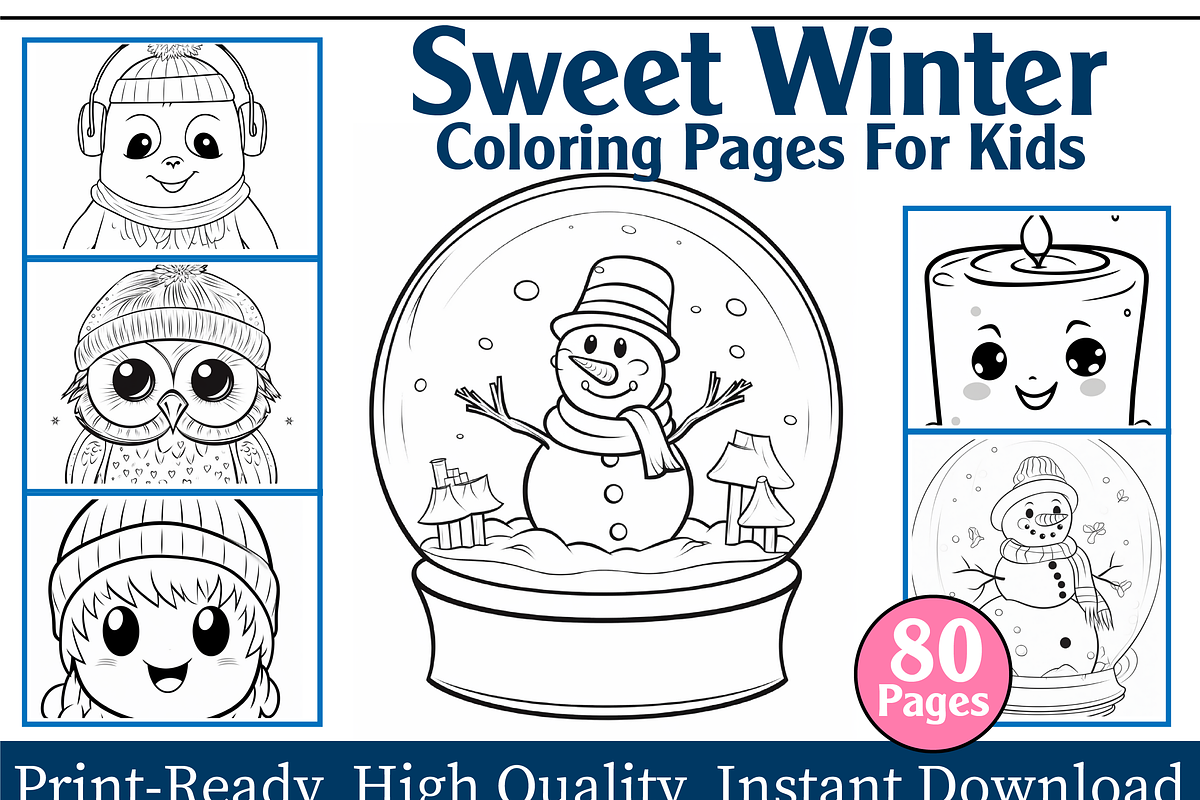 Sweet Winter Coloring Pages For Kids, an Animal Illustration by maggiesar (Photo 1 of 4)