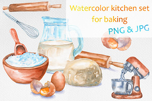 Watercolor kitchen set for baking