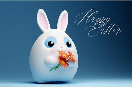 3d Happy Easter banner with rabbit