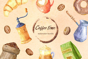 Coffee Time. Watercolor Collection.