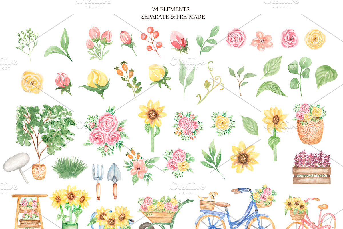 Watercolor Flower Shop Set, a Decorative Illustration by MayaNavits (Photo 2 of 6)