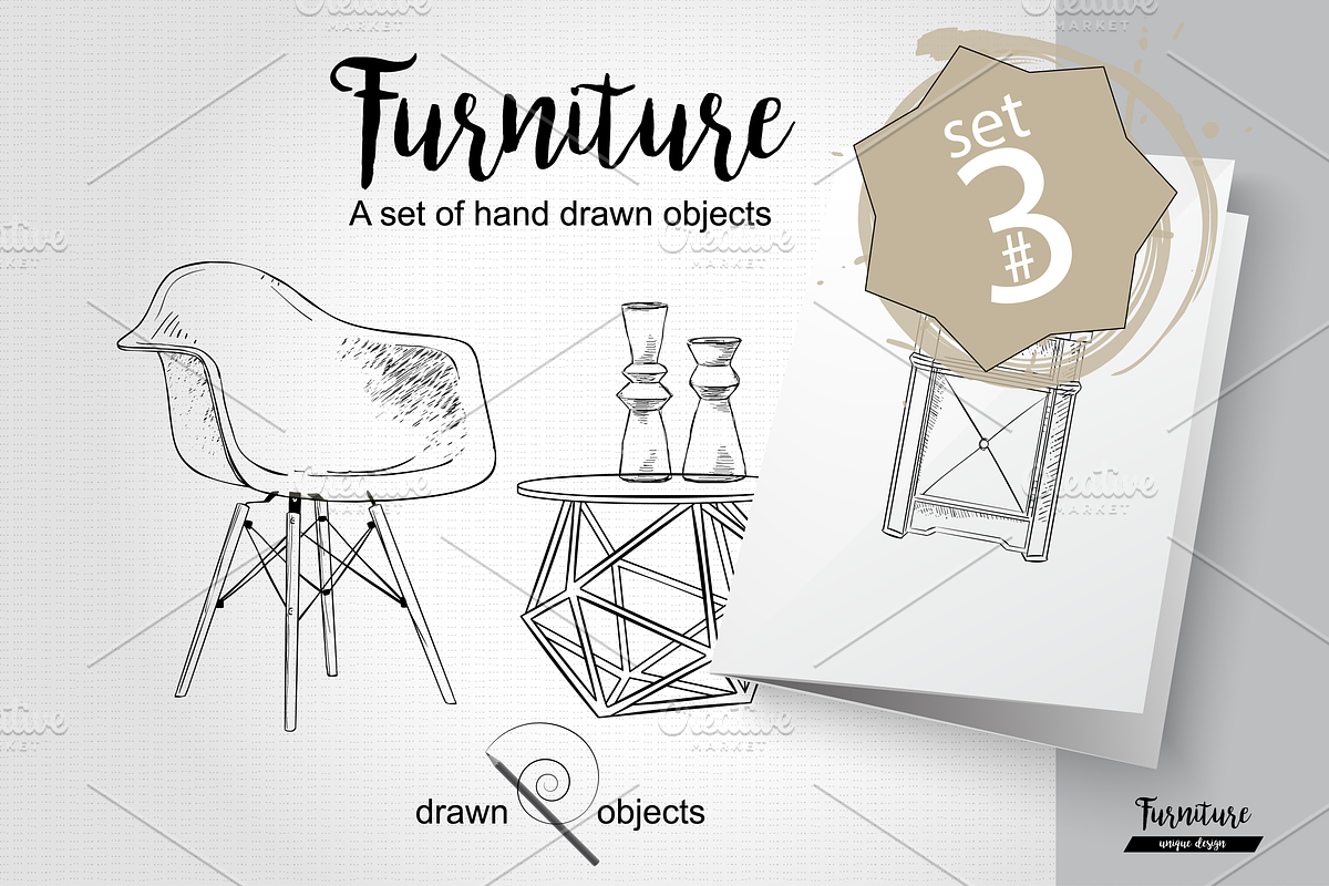 Furniture Hand drawn Vector set#3, a Decorative Illustration by Alltruecolours (Photo 1 of 4)