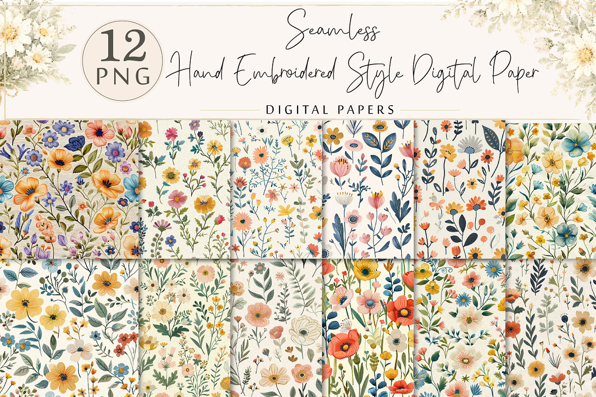 Hand Embroidered Style Digital Paper, a Texture Illustration by DreamPrint404 (Photo 1 of 3)