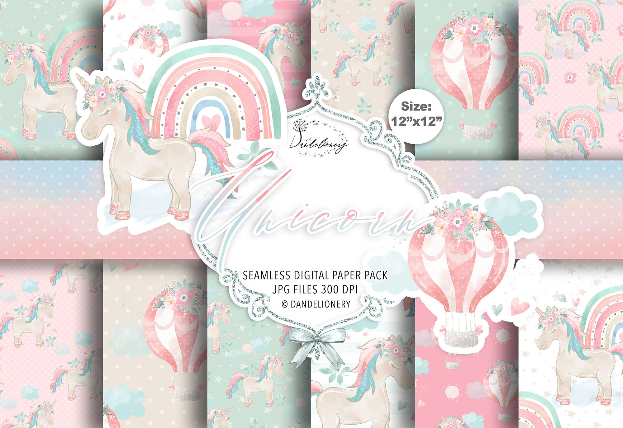 Floral Unicorn digital paper pack, a Pattern Graphic by designloverstudio