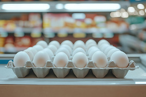 Fresh white eggs in carton box, a Food & Drink Photo by AlyaAnd