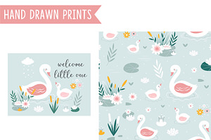 Hand Drawn Cute Swans