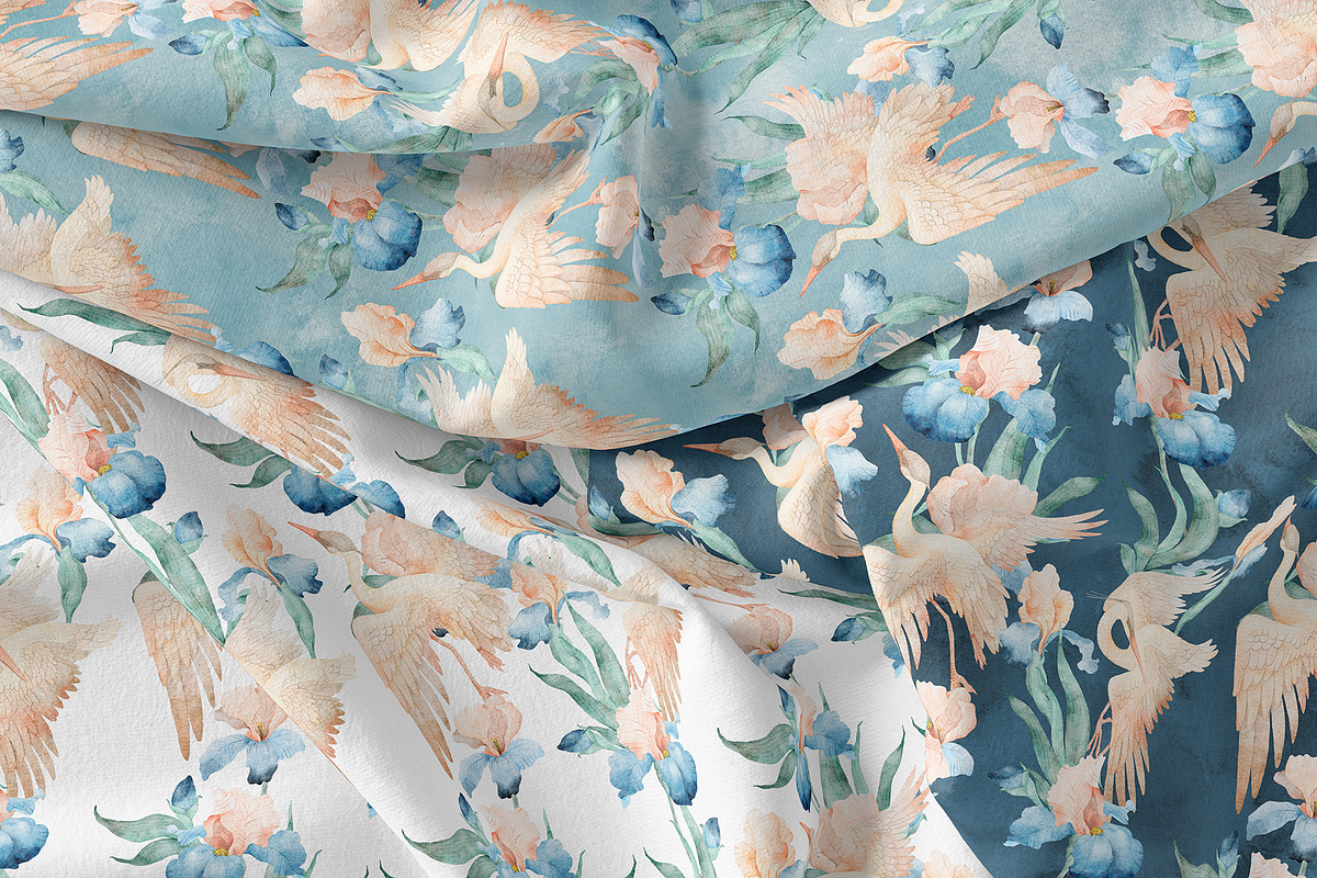 Watercolor Irises Flowers and Herons, an Illustration by Alamella (Photo 4 of 15)