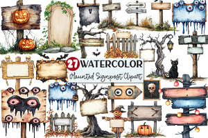 Halloween Haunted Signpost Clipart, an Illustration by Rose Art