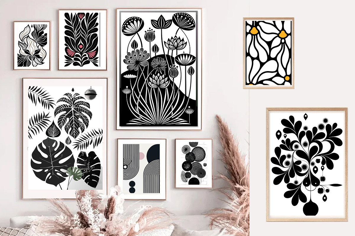 Black Abstract Botanical Wall Art, a Wallpaper Graphic by Helospace (Photo 3 of 10)