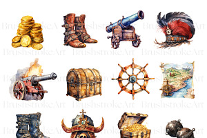 Watercolor Pirates Clipart, Ship PNG